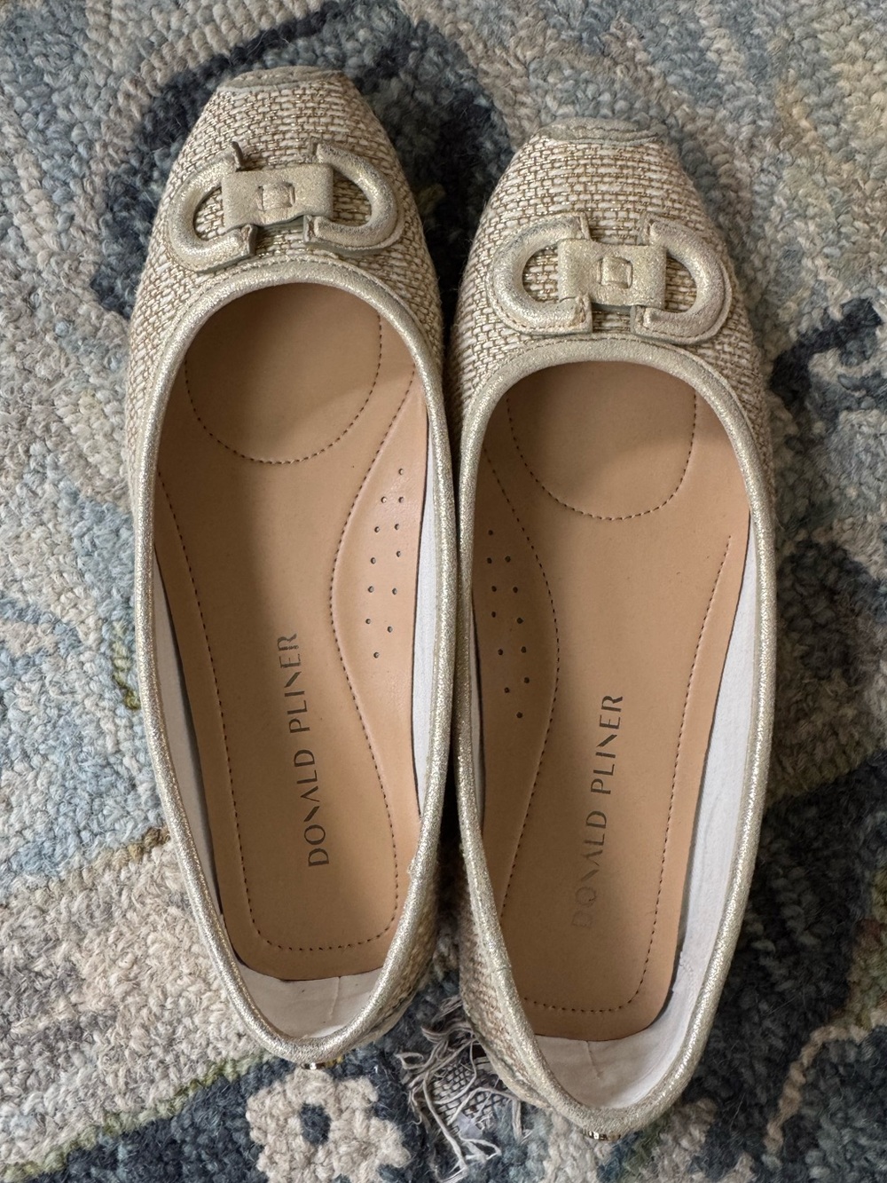 Donald J. Pliner Champagne Textured Ballet Flats with Decorative Buckle
